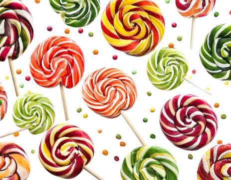 Lollis fallend isoliert auf wei&szlig;en Hintergrund, Freisteller, 