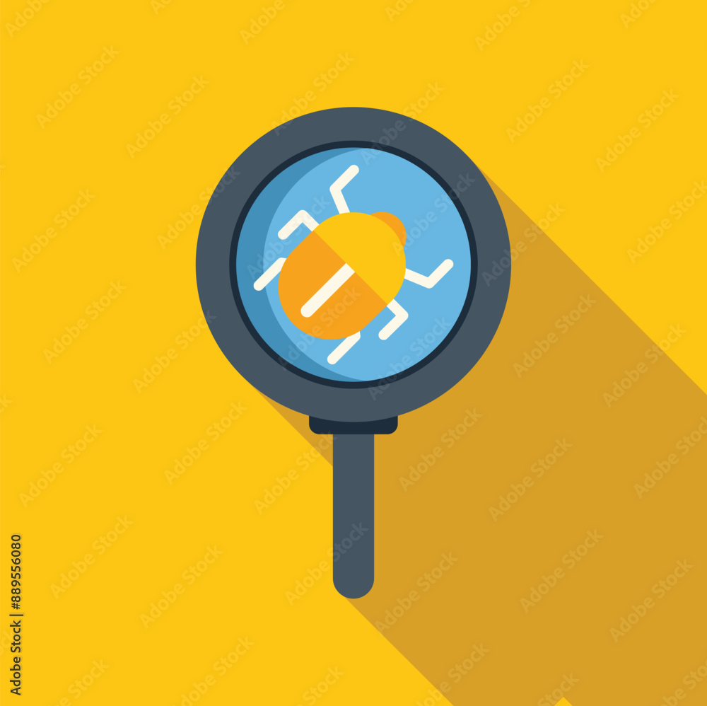 Poster magnifying glass showing a bug, representing software development and website debugging