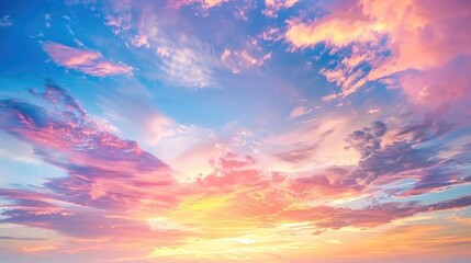 Highdefinition photograph of a serene sunset cloudscape with colorful cirrostratus clouds, isolated on white background