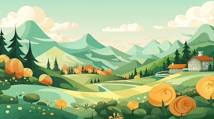 Idyllic Mountain Cabin with Winding Path.