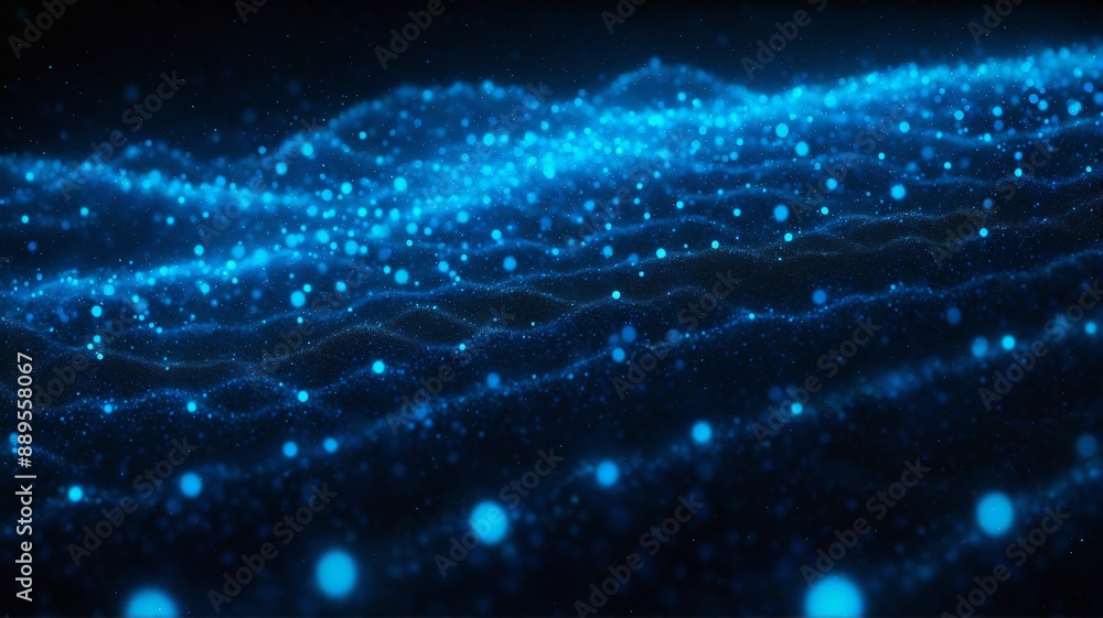 Poster blue dots scattered across the frame, creating a sense of depth and dimension. the dots appear to be
