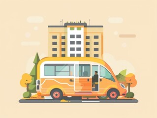 Hotel shuttle service, transporting guests, flat design illustration