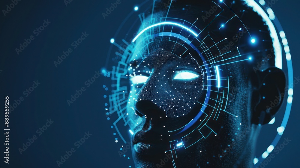 Poster digital portrait with glowing lines and dots