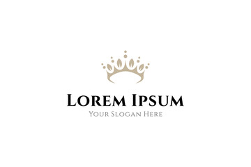 crown logo with natural leaves in luxury flat vector design style