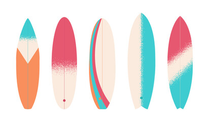 Set of colorful surfboards with grain texture. Vector illustration. EPS 10
