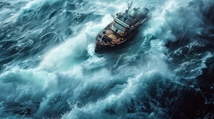 Naklejka premium Ship sinking in stormy seas highlights perilous maritime crisis and disaster management. Concept Maritime Crisis, Disaster Management, Ship Sinking, Stormy Seas, Perilous Situation