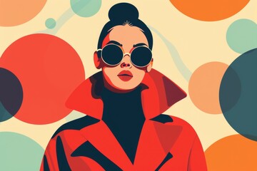 Vacation woman style fashion poster design glasses portrait modern girl illustration.