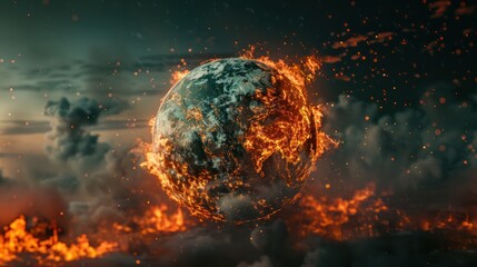 The earth on fire. environmental disasters and war. Global Warming and Climate Change (Generative AI)