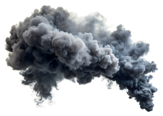 a plume of dark smoke billowing out of a large industrial stack. The smoke is thick and appears to be emanating from the top of the stack.