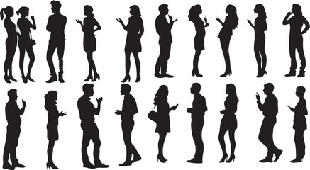 People group standing silhouette on white background 