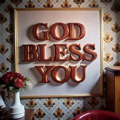 Heartfelt 'God Bless You' Illustration in an Elegant Frame: A Wish for Good Care