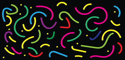  Fun colorful line doodle seamless pattern.