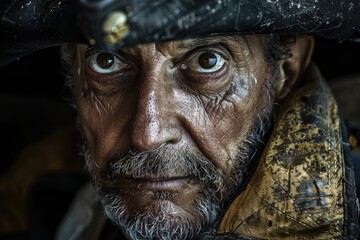 Realistic pirate captain, detailed face, weathered skin, dramatic lighting, high detail, intense expression