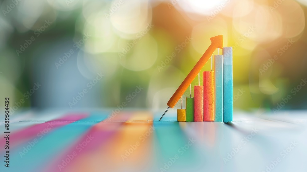Poster a professional photograph capturing a series of graphs and charts illustrating upward financial grow