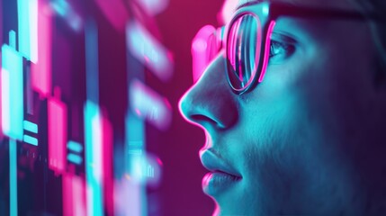 A dynamic image of a businessman analyzing financial data on a futuristic holographic screen, illustrating advanced financial concepts and strategies for achieving growth and success.