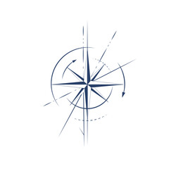 wind rose and compass vector illustration in black and white color on isolated white background. easy art © Oleh