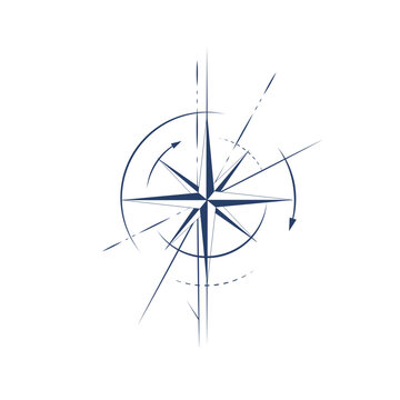 wind rose and compass vector illustration in black and white color on isolated white background. easy art