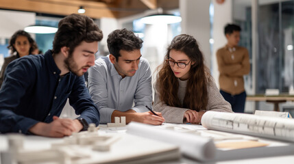 Fototapeta premium Young architects working together on a project in an office setting 