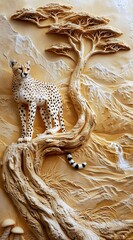 Beautiful cheetah 3d relief wallpaper. Mural wallpaper. Wall art. AI generated illustration