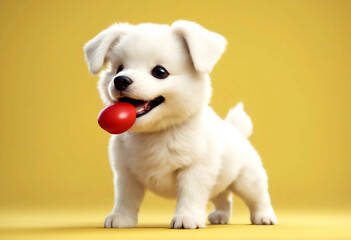 Fototapeta premium background funny big white style mouth face puppy cartoon sticking stands 3d red yellow smile out playfully with art kawaii cute dog tongue illustration fluffy minimal