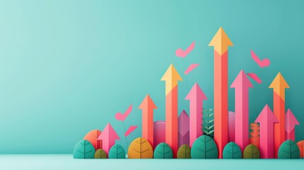 Obraz premium A conceptual image illustrating the growth of retirement funds and pension plans, with charts and upward arrows representing financial growth. Ample copy space is available for customization.