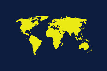 Yellow map isolated on dark blue background of World map - vector illustration