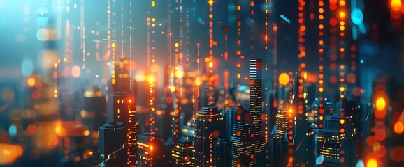 Illuminated abstract forms symbolizing the convergence of stocks, marketing, and technology in the modern business landscape.