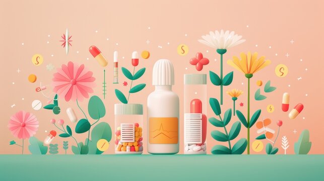 An illustrative image showcasing a seamless blend of healthcare and financial elements, including medical icons, money symbols, and growth charts. The design allows for significant copy space, ideal