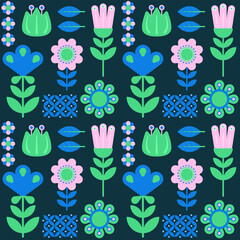 cute nordic folk art abstract flowers seamless pattern