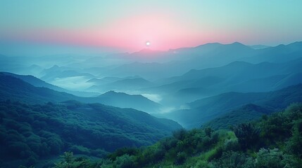 Obraz premium Early Morning Fog Rolling Over Blue Mountains