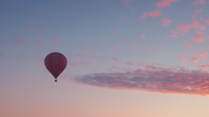 Fototapeta premium Solitary hot air balloon in vast sky during early morning light, with copy space