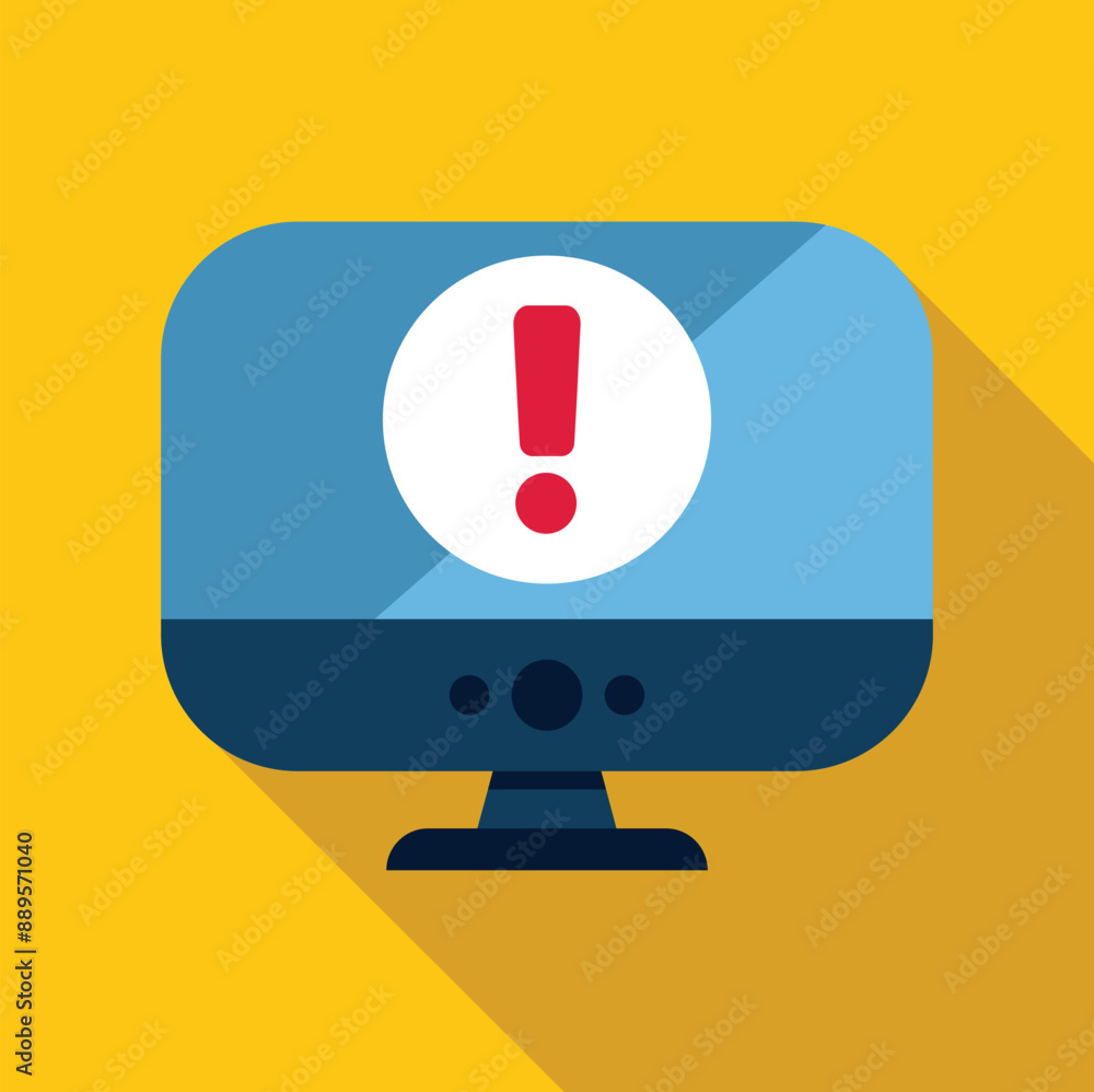 Poster computer screen displaying a warning message with an exclamation point icon, concept of computer vir