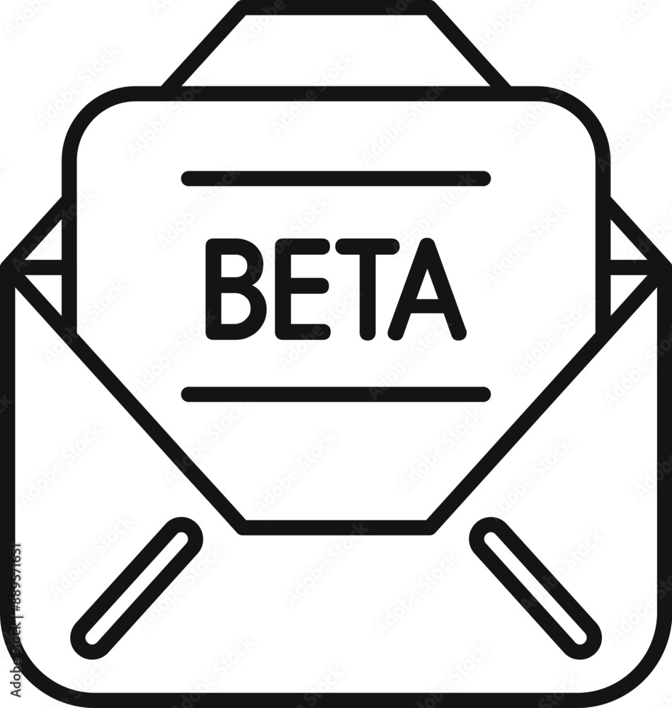 Poster open envelope containing a document with beta written on it, representing beta testing phase