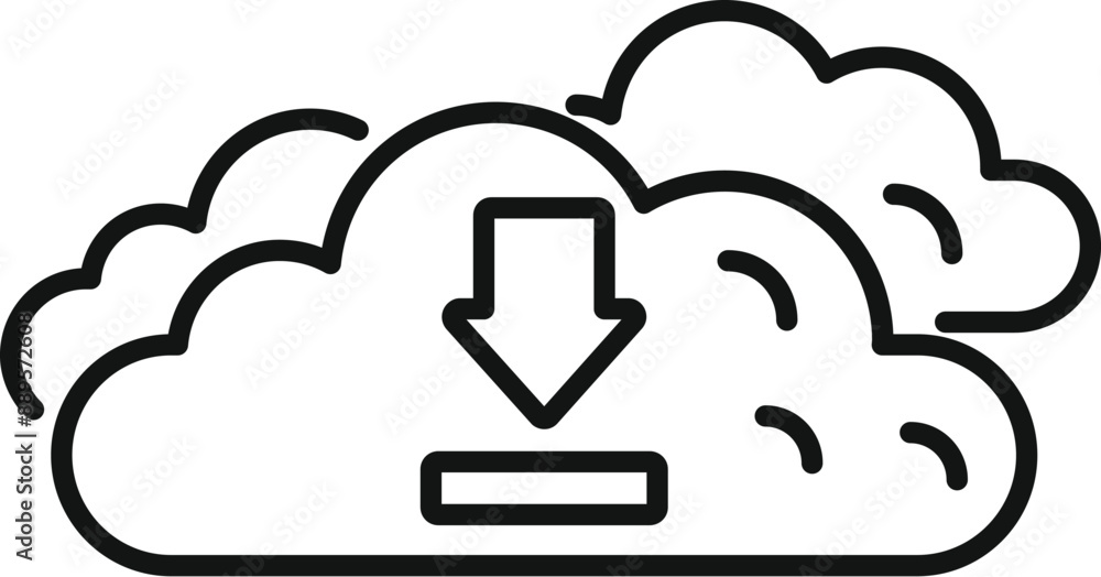 Poster simple line art icon of a cloud downloading data, representing the concept of cloud computing