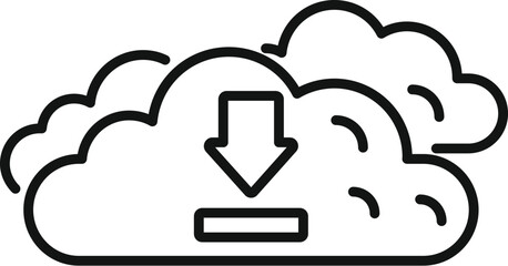 Simple line art icon of a cloud downloading data, representing the concept of cloud computing