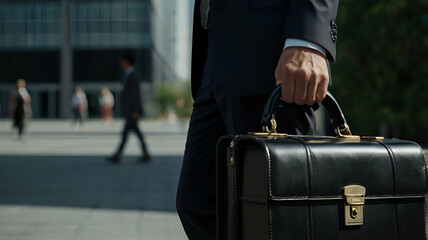 hand of A businessman with black briefcase,  a teal briefcase