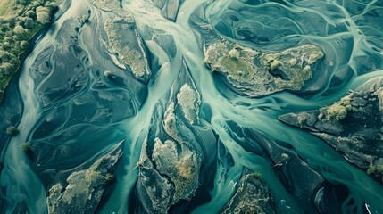 Aerial Panorama of River Delta: Intricate Waterways and Natural Beauty, Deltaic Ecosystems, Copy Space