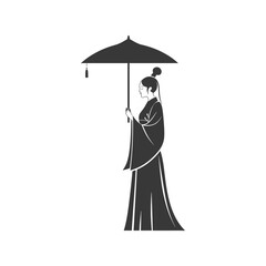 chinese women wearing hanfu traditional clothing minimalist line art icon logo symbol