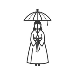 korean women wearing hanbok traditional clothing minimalist line art icon logo symbol