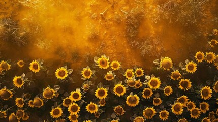 Sunny Vistas: Expansive Sunflower Field in Full Bloom Under a Clear Blue Sky, Copy Space