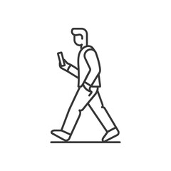 man walking while playing on smartphone in minimalist line art icon logo symbol