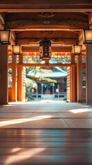 Blurred Shinto temple interior with no people, classical interior, light colors, background, wallpaper 
