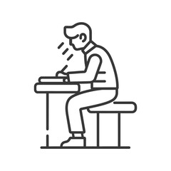 man writing on the book while sitting in minimalist line art icon logo symbol