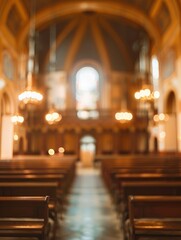 Fototapeta premium Blurred synagogue interior with no people, classical interior, light colors, background, wallpaper