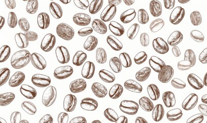  Seamless Pattern of Hand-Drawn Coffee Beans in Minimalist Pen and Ink Style for Stationery or Scrapbooking