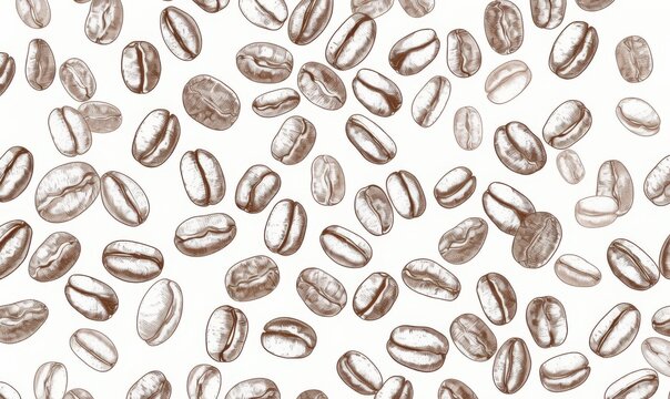  Seamless Pattern of Hand-Drawn Coffee Beans in Minimalist Pen and Ink Style for Stationery or Scrapbooking