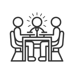 Fototapeta premium Three Figures Brainstorming at a Table, Illuminated Idea Concept