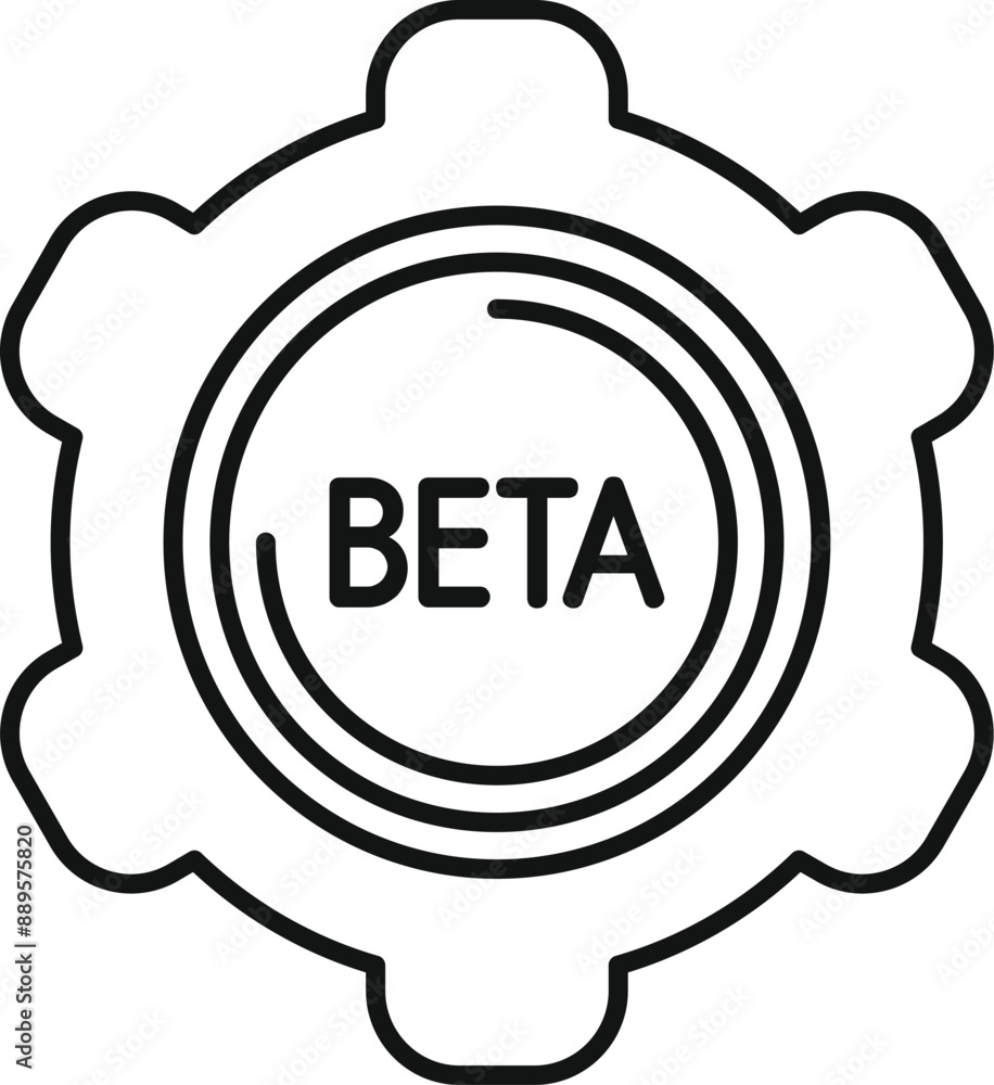 Poster simple line icon of a gear with beta written inside, representing the beta testing phase of software