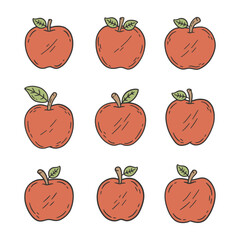 Cute Apple Fruit Cartoon Doodle Style Illustration