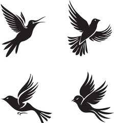 Bird set icons logo type silhouette